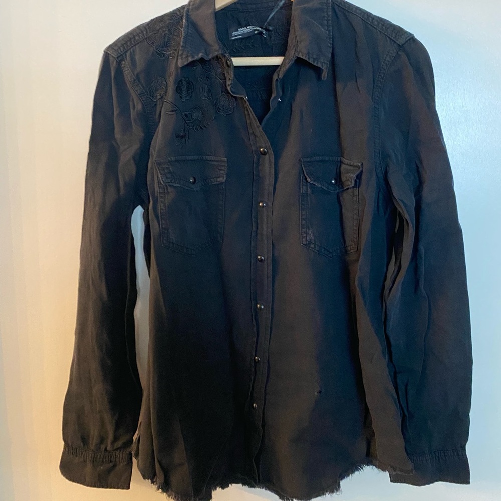 Zara embroidered denim shirt